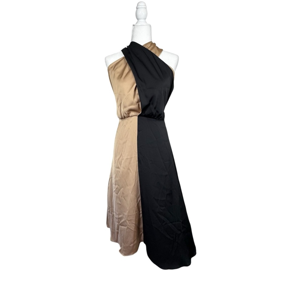 Ann Taylor Two-Tone Black and Gold Halter Midi Dress